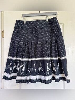 Liz Claiborne Navy Polka Dot Pleated Novelty Print Skirt 14